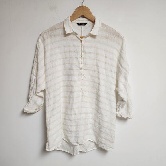 Massimo Dutti Linen Top Womens Small Stripped Dolman Beachy Coastal Portugal - Picture 1 of 14